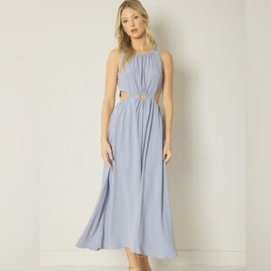 Blue Side Cut Out Midi Dress